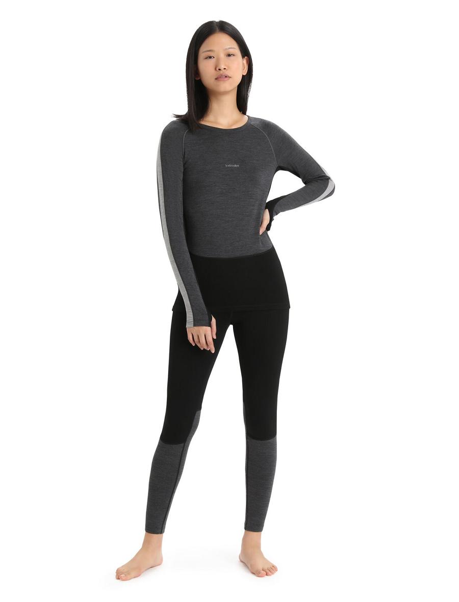 Icebreaker 200 ZoneKnit™ Merino Long Sleeve Crewe Női Base Layers Fekete | HU 1850QMAZ